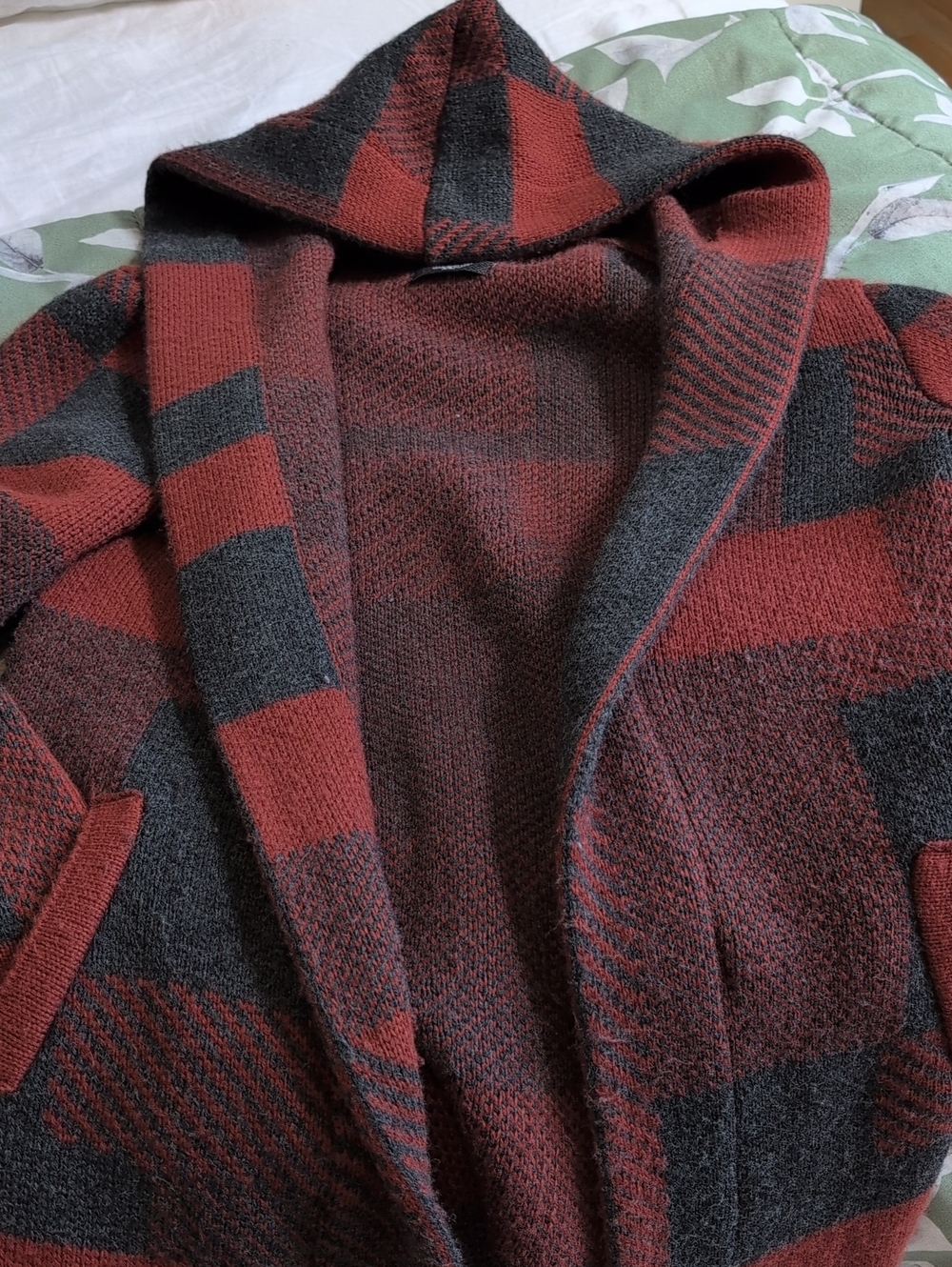 Black and Burgundy Patterned Coat
